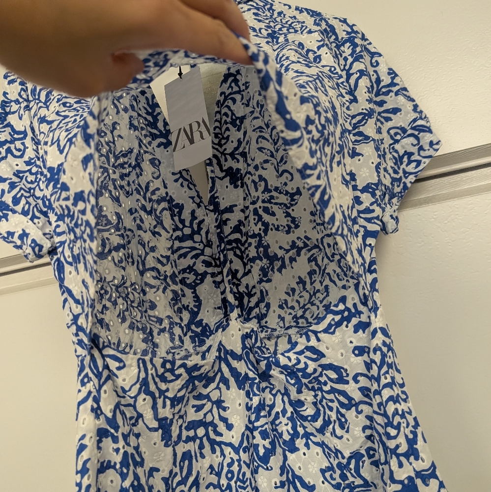 ZARA BLUE OPENWORK EMBROIDERY EMBROIDERED MIDI DRESS BUTTONS M,L,XL 3077/615 - Picture 16 of 17